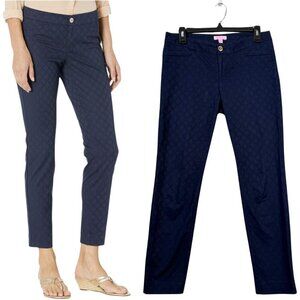 Lilly Pulitzer Kelly Textured Skinny Pants Women's 2 Navy Blue Ankle Preppy Chic